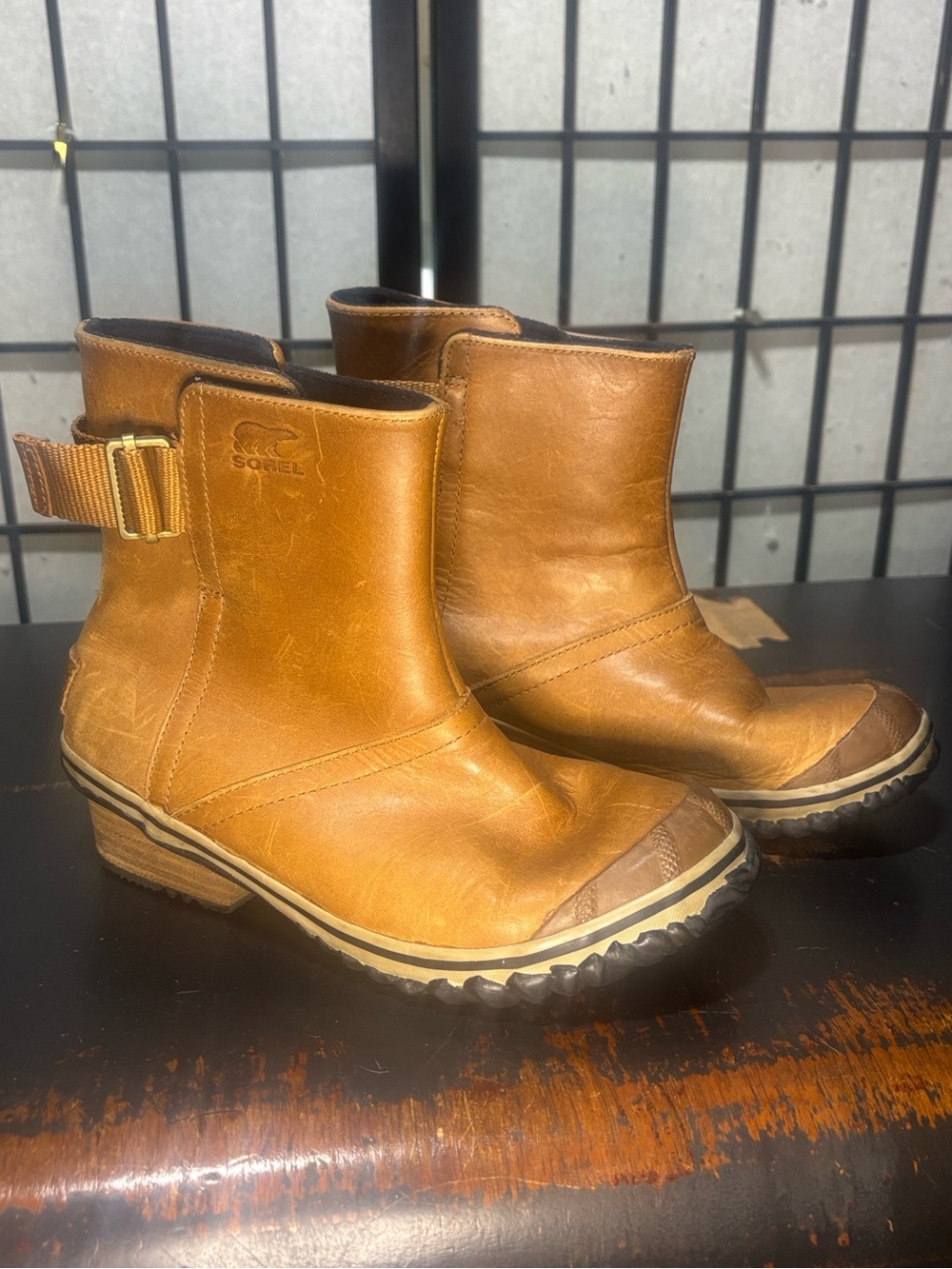 Sorel Slimboot Pull-On Tan Leather Waterproof Boots Women's Size 6
